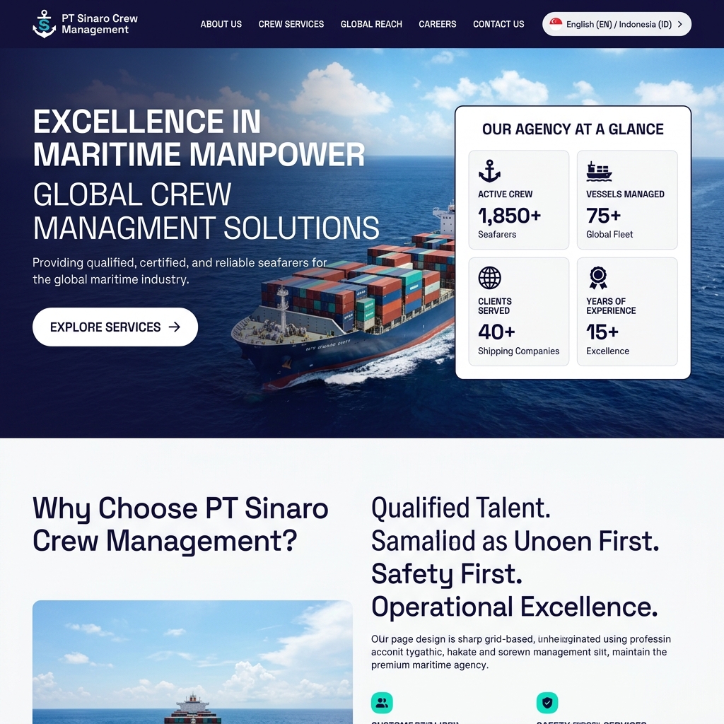 Mockup Tampilan Web PT Sinaro Crew Management